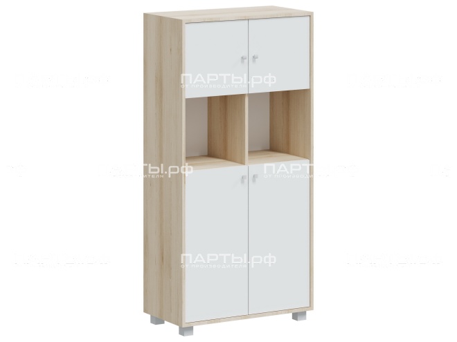 Шкаф полуоткрытый для учебных пособий 738х384х1510 мм, тип 8, ШК.4.2.4.2-Д.Б (фасады белый, корпус дуб "Бардолино")