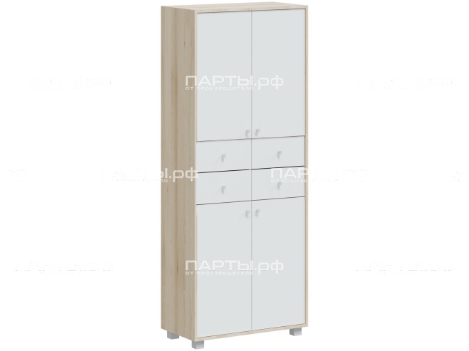 Шкаф с выдвижными ящиками для учебных пособий 738х384х1870 мм, ШК 5.2.4-4-Д.Б (фасады белый, корпус дуб "Бардолино")