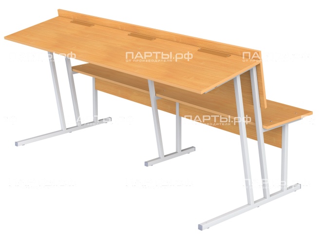 Парта-пюпитр для аудиторий 3-местная со скамьей 6 г/р ПРА3-С.Б (бук "Бавария", м/к серый, квадратная труба)