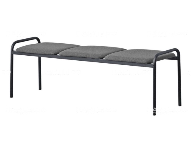 Банкетка 3-местная мягкая 1300х400х400/480 мм 763М-Ч.С (обивка - серый, м/к черный)