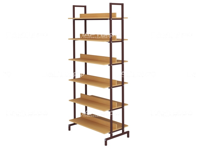 Стеллаж библиотечный двухсторонний СБД1-КЧ.Б (бук "Бавария", м/к коричневый, квадратная труба)