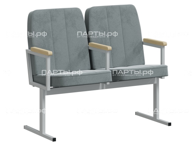 Кресло для актового зала двухсекционное "Пегас" 1055х609х928 мм КА.2.П-С.Z32 (обивка - темно-серый, м/к - серый)