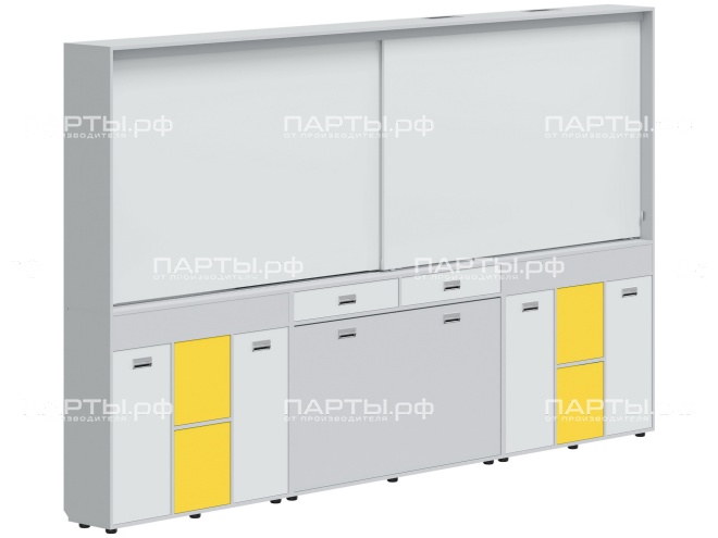 Рельсовая система досок АГРОТЕХ с комплексом хранения, для старших классов 3500х300х2080 мм для панели до 75" МКП.2.П.С.2-С.БСЖ (фасады - белый / серый / желтый, корпус - серый) Рельсовая система досок АГРОТЕХ с комплексом хранения, для старших классов 3500х300х2080 мм для панели до 75" МКП.2.П.С.2-С.БСЖ (фасады - белый / серый / желтый, корпус - серый)