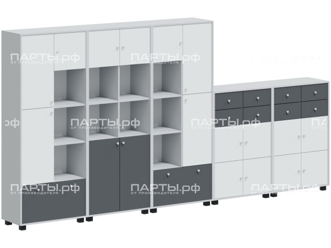 Система хранения 3690х384х1870 мм, тип 2.2, СХ.5.2.5.1.1-Д.БГ (фасады белый/графит, корпус дуб "Бардолино")