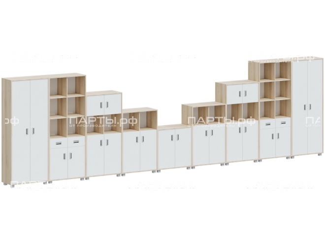Система хранения 6642х384х1870 мм, тип 11, СХ.ШЗ.13.8.2.1.2.8.13.ШЗ-Д.Б (фасады белый, корпус дуб "Бардолино")