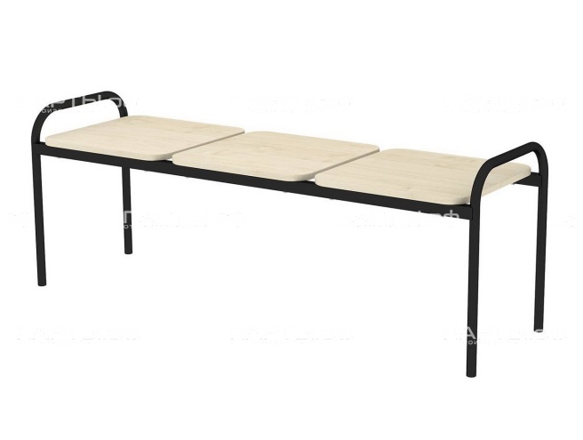 Банкетка 3-местная жесткая 1300х400х400/480 мм 763-Ч.К (клен, м/к черный)