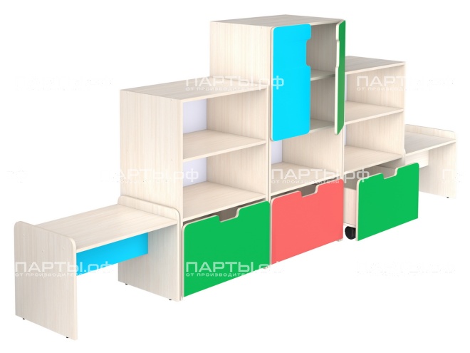 Стенка для группы детского сада для игрушек (набор 3) "дуб цветной" 2xГКД1.00+2xГКД3.01+ГКД4.02