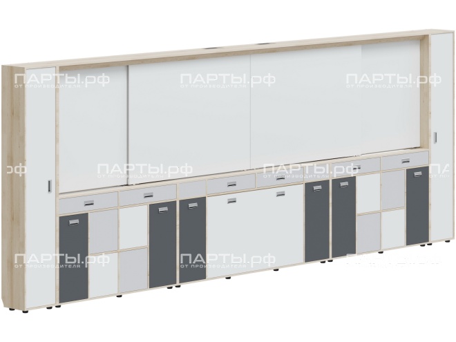 Рельсовая система досок с комплексом хранения, для старших классов 5760х300х2080 мм для панели до 75" МКП.4.П.С.2.ШО.ШД-Д.БСГ (фасады - белый / серый / графит, корпус - дуб "Бардолино") Рельсовая система досок с комплексом хранения, для старших классов 5760х300х2080 мм для панели до 75" МКП.4.П.С.2.ШО.ШД-Д.БСГ (фасады - белый / серый / графит, корпус - дуб "Бардолино")