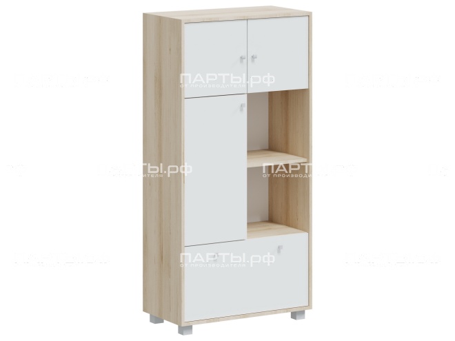Шкаф полуоткрытый 738х384х1510 мм, тип 6, ШК.4.2.3.2-1 (фасады - белый, корпус - дуб "Бардолино")