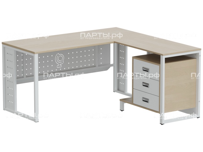 Стол письменный однотумбовый угловой "Квадро" PRO с 3-мя ящиками СУ.15.15.3.КП-Б.Д (дуб "Бардолино", м/к белый) Стол письменный однотумбовый угловой "Квадро" PRO с 3-мя ящиками СУ.15.15.3.КП-Б.Д (дуб "Бардолино", м/к белый)