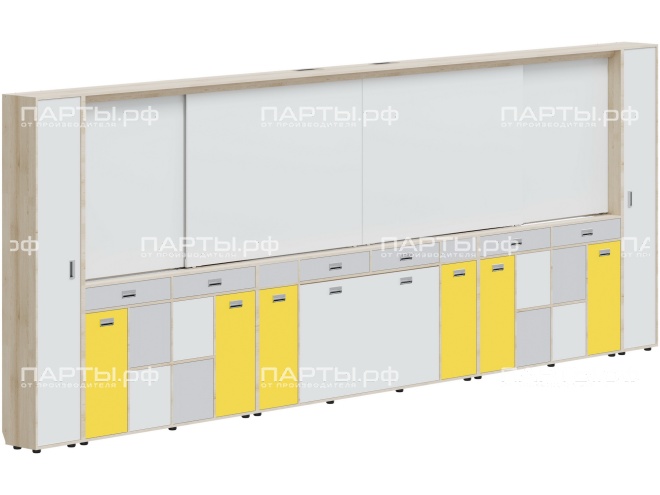 Рельсовая система досок АГРОТЕХ с комплексом хранения, для старших классов 5760х300х2080 мм для панели до 75" МКП.4.П.С.2.ШО.ШД-Д.БСЖ (фасады - белый / серый / желтый, корпус - дуб "Бардолино") Рельсовая система досок АГРОТЕХ с комплексом хранения, для старших классов 5760х300х2080 мм для панели до 75" МКП.4.П.С.2.ШО.ШД-Д.БСЖ (фасады - белый / серый / желтый, корпус - дуб "Бардолино")