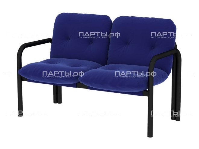 Диван 2-местный со съемными подушками 1160х750х460/800 мм 792.2-СН (обивка - флок синий, м/к черный, круглая труба)