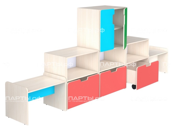 Стенка для группы детского сада для игрушек (набор 1) "дуб цветной" 2xГКД1.00+2xГКД2.01+ГКД4.02