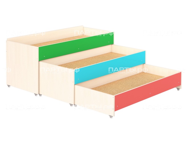 Кровать трехярусная выкатная для детских садов "дуб цветной" КРД3.01дц
