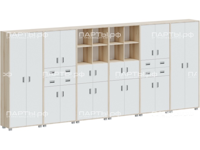 Система хранения 4428х384х1870 мм, тип 10, СХ.ШЗ.ШО.ШК.2.2-Д.Б (фасады белый, корпус дуб "Бардолино") Система хранения 4428х384х1870 мм, тип 10, СХ.ШЗ.ШО.ШК.2.2-Д.Б (фасады белый, корпус дуб "Бардолино")