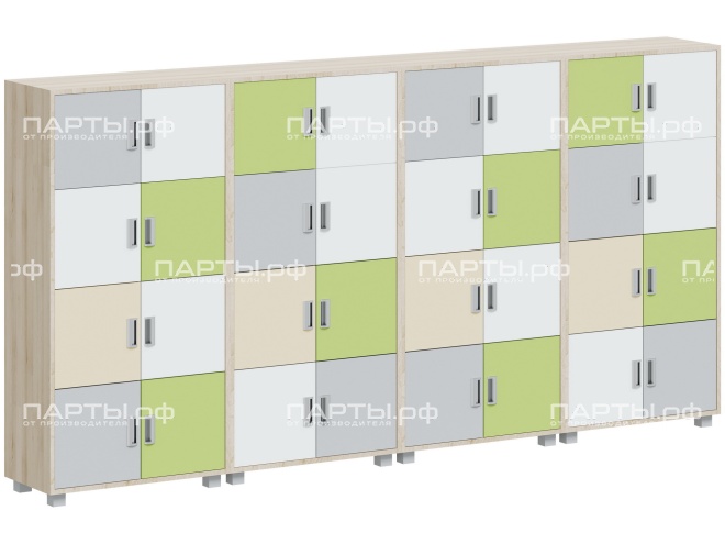 Система хранения с индивидуальными ячейками 2952х384х1510 мм, тип 4, СХ.4.8.32.ВР-Д.БСЖЗ (фасады белый/серый/желтый/зеленый, корпус дуб "Бардолино")
