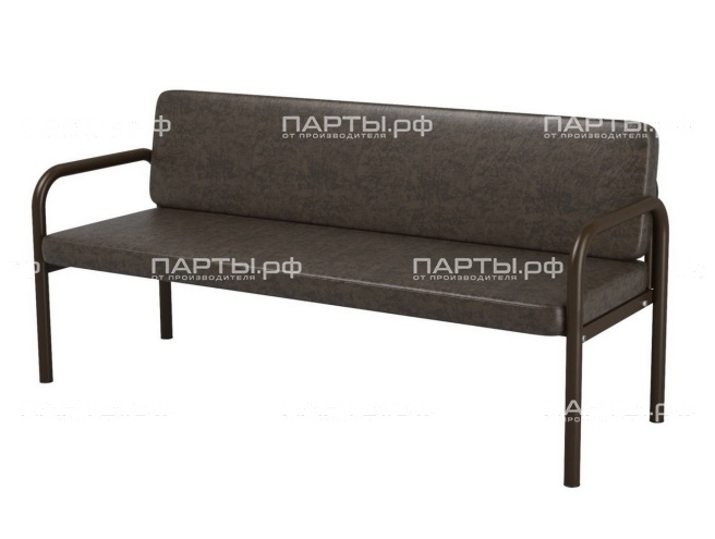 Диван 3-местный 1600х610х430/775 мм 880.3-З (обивка - винилискожа зеленый, м/к черный, круглая труба)