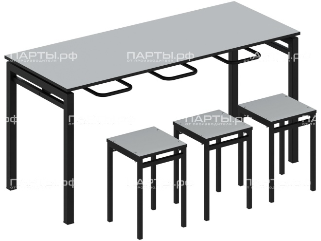 Стол обеденный 6-ти местный с креплением для табуретов СО.6.15.КТ-Ч.С (серый, м/к черный)