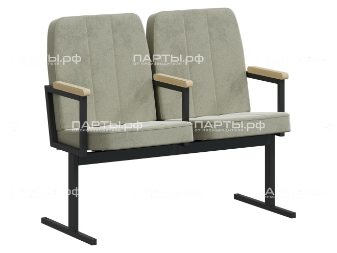 Кресло для актового зала двухсекционное "Пегас" 1055х609х928 мм КА.2.П-Ч.Z07 (обивка - бежевый, м/к - черный)