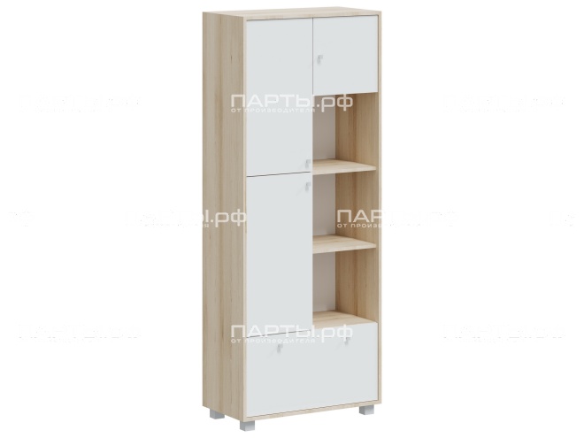Шкаф полуоткрытый 738х384х1870 мм, тип 5, ШК.5.2.3.2-1 (фасады - белый, корпус - дуб "Бардолино")