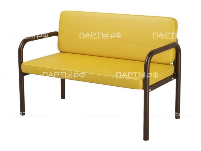 Диван 2-местный 1200х610х430/775 мм 880.2-Ж (обивка - винилискожа желтый, м/к черный, круглая труба)
