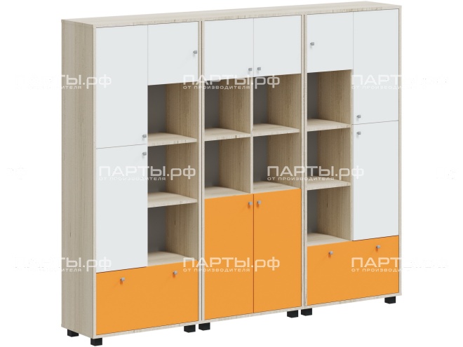 Система хранения 2214х384х1870 мм, тип 1, СХ.5.2.5-Д.БО (фасады белый/оранжевый, корпус дуб "Бардолино")