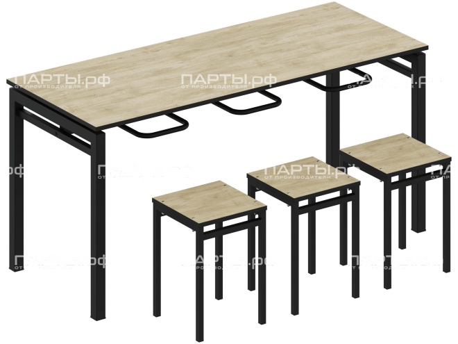 Стол обеденный 6-х местный с креплением для табуретов СО.6.15.КТ-Ч.Д (дуб "Бардолино", м/к черный)