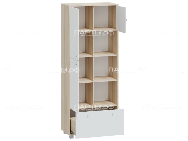 Шкаф полуоткрытый 738х384х1870 мм, тип 5, ШК.5.2.3.2-1 (фасады - белый, корпус - дуб "Бардолино")