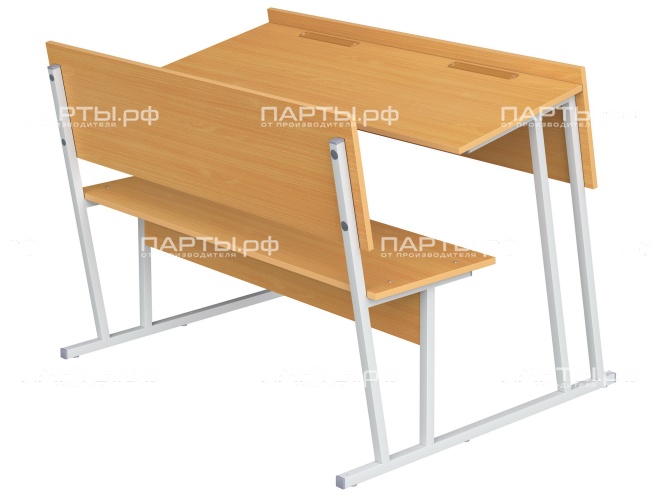 Парта-моноблок для аудиторий 2-местная со скамьей 6 г/р ПМА2-С.Б (бук "Бавария", м/к серый, квадратная труба)