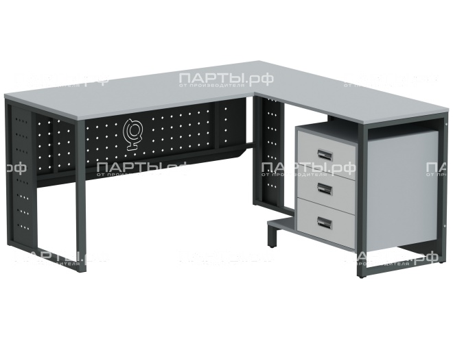 Стол письменный однотумбовый угловой "Квадро" PRO с 3-мя ящиками СУ.15.15.3.КП-Г.Б (белый, м/к графит) Стол письменный однотумбовый угловой "Квадро" PRO с 3-мя ящиками СУ.15.15.3.КП-Г.Б (белый, м/к графит)