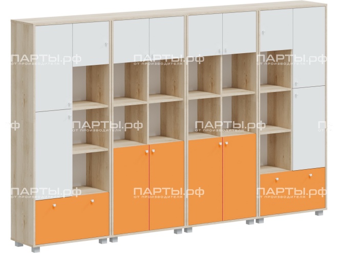 Система хранения 2952х384х1870 мм, тип 6, СХ.5.2.2.5-Д.БО (фасады белый/оранжевый, корпус дуб "Бардолино") Система хранения 2952х384х1870 мм, тип 6, СХ.5.2.2.5-Д.БО (фасады белый/оранжевый, корпус дуб "Бардолино")
