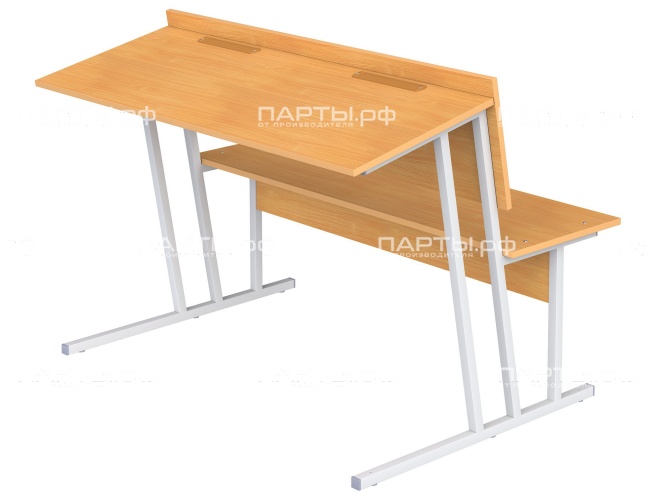 Парта-пюпитр для аудиторий 2-местная со скамьей 6 г/р ПРА2-С.Б (бук "Бавария", м/к серый, квадратная труба)