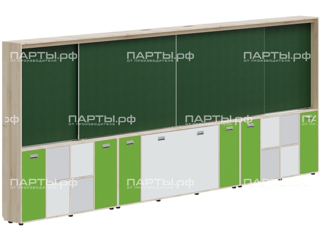 Рельсовая система досок АГРОТЕХ с комплексом хранения, для начальных классов 4800х300х1930 мм для панели до 75" МКП.4.П.Н.1-Д.БСЗ (фасады - белый / серый / зеленый, корпус - дуб "Бардолино") Рельсовая система досок АГРОТЕХ с комплексом хранения, для начальных классов 4800х300х1930 мм для панели до 75" МКП.4.П.Н.1-Д.БСЗ (фасады - белый / серый / зеленый, корпус - дуб "Бардолино")