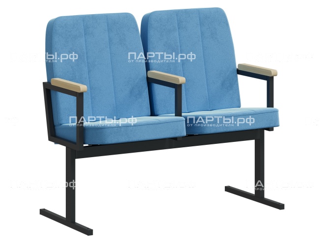Кресло для актового зала двухсекционное "Пегас" 1055х609х928 мм КА.2.П-Ч.Z47 (обивка - голубой, м/к - черный)