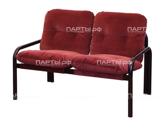 Диван 2-местный со съемными подушками 1160х750х460/800 мм 792.2-КР (обивка - флок красный, м/к черный, круглая труба)