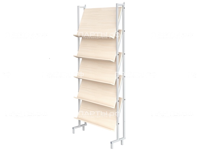 Стеллаж библиотечный демонстрационный с наклонными полками СБЭ1-С.Д (дуб "Молочный", м/к серый, квадратная труба)