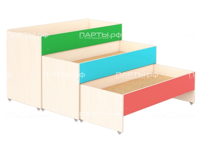 Кровать трехярусная выкатная для детских садов высокая "дуб цветной" КРД3.02дц Кровать трехярусная выкатная для детских садов высокая "дуб цветной" КРД3.02дц
