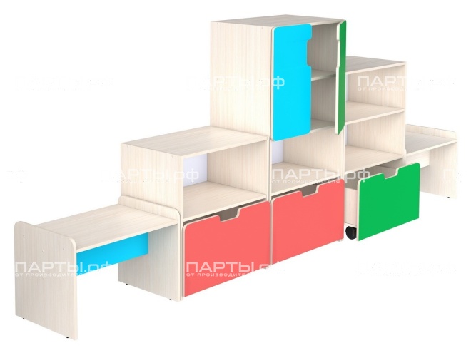 Стенка для группы детского сада для игрушек (набор 4) "дуб цветной" 2хГКД1.00+ГКД2.01+ГКД3.01+ГКД4.02