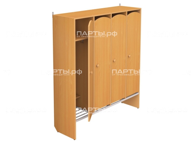 Шкафчик для детского сада для раздевалок 4-секционный с полкой-решеткой "бук" ШКДм4б