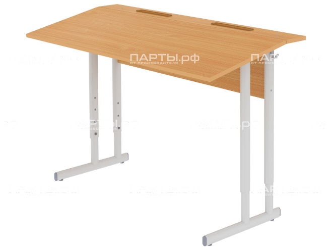 Стол с наклоном столешницы 10° школьный 2-местный 3-5 г/р регулируемый СТОроП2.35 (бук, м/к серый, плоскоовальная труба)
