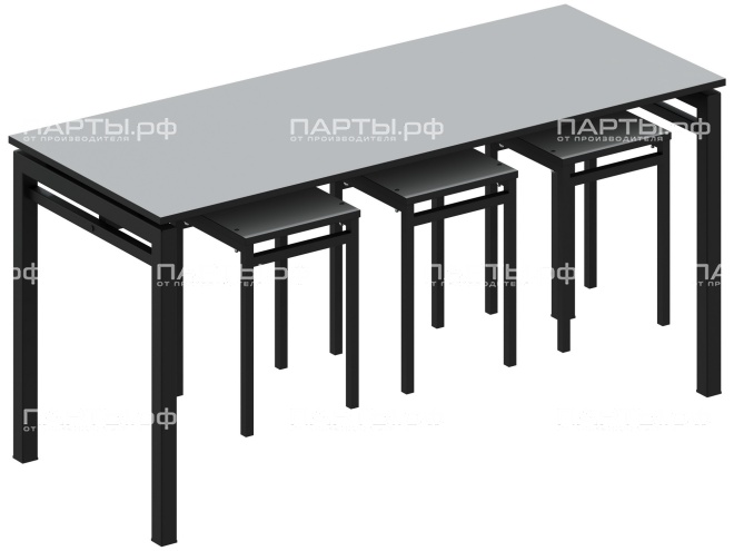 Стол обеденный 6-ти местный с креплением для табуретов СО.6.15.КТ-Ч.С (серый, м/к черный)