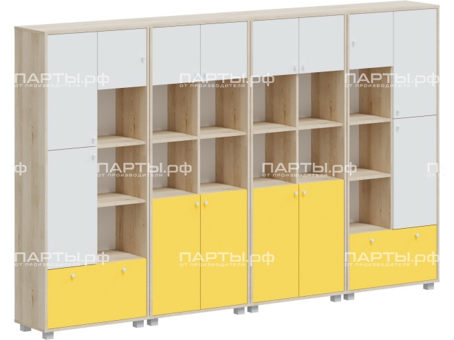 Система хранения 2952х384х1870 мм, тип 6, СХ.5.2.2.5-Д.БЖ (фасады белый/желтый, корпус дуб "Бардолино")