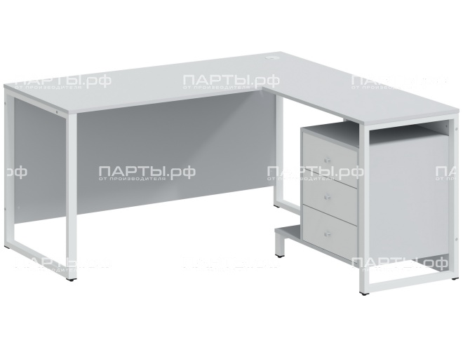 Стол письменный однотумбовый угловой "Квадро" с 3-мя ящиками СУ.15.15.3.К-Б.СБ (серый/белый, м/к белый)