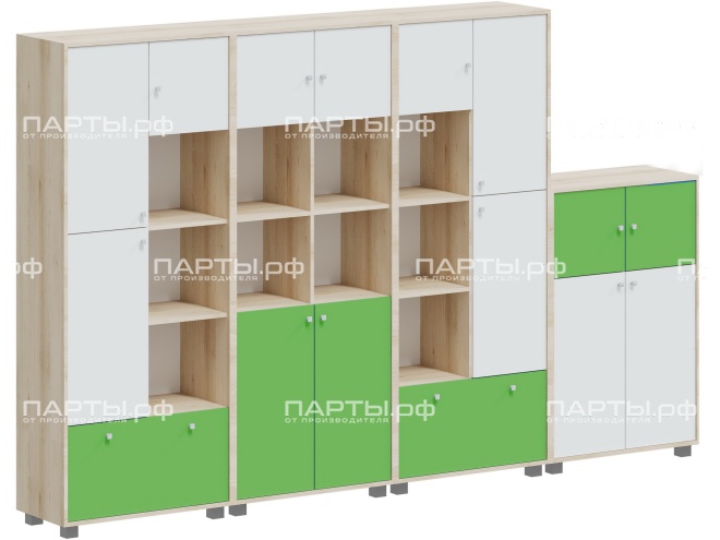 Система хранения АГРОТЕХ 2952х384х1870 мм, тип 4.1, СХ.5.2.5.6-Д.БЗ (фасады белый/зеленый, корпус дуб "Бардолино") Система хранения АГРОТЕХ 2952х384х1870 мм, тип 4.1, СХ.5.2.5.6-Д.БЗ (фасады белый/зеленый, корпус дуб "Бардолино")