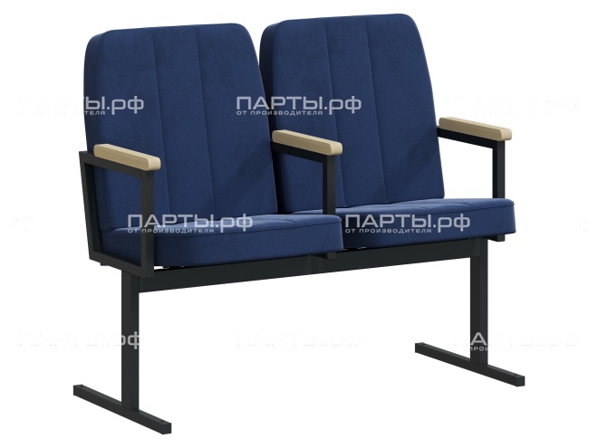 Кресло для актового зала двухсекционное "Пегас" 1055х609х928 мм КА.2.П-Ч.Z26 (обивка - синий, м/к - черный)