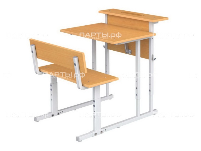 Парта школьная 1-местная 2-4 г/р с наклоном столешницы 0-35° регулируемая с полкой и скамьей ПРТнскП1.24 (бук, м/к серый, квадратная труба) Парта школьная 1-местная 2-4 г/р с наклоном столешницы 0-35° регулируемая с полкой и скамьей ПРТнскП1.24 (бук, м/к серый, квадратная труба)