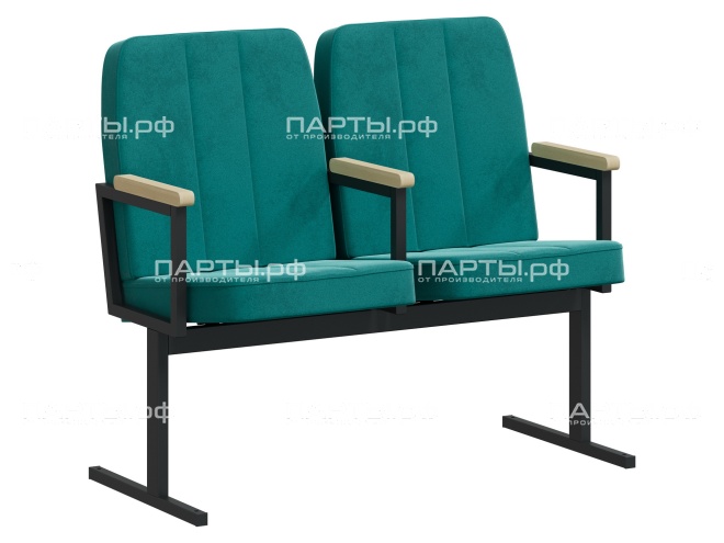Кресло для актового зала двухсекционное "Пегас" 1055х609х928 мм КА.2.П-Ч.Z20 (обивка - бирюзовый, м/к - черный)