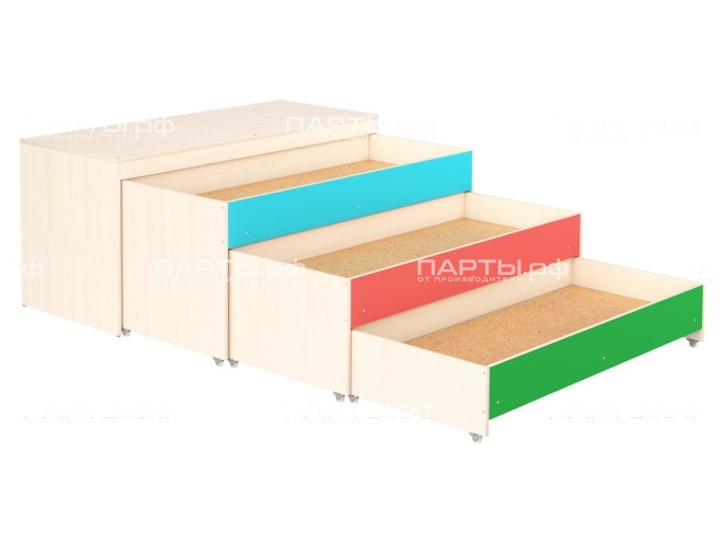 Кровать-тумба трехярусная выкатная в коробе для детских садов "дуб цветной" КРДк3.01дц Кровать-тумба трехярусная выкатная в коробе для детских садов "дуб цветной" КРДк3.01дц