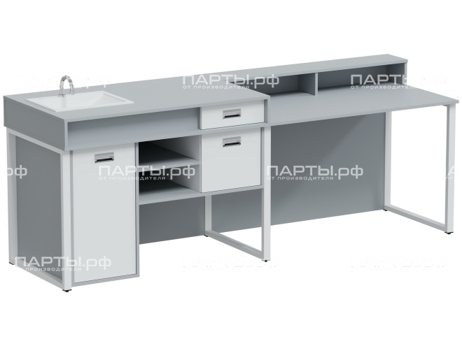 Стол лабораторный демонстрационный для кабинета химии "Квадро" СД.Х.К-Б.СБ (серый/белый, м/к белый)