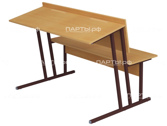 Парта-пюпитр для аудиторий 2-местная со скамьей 6 г/р ПРА2-КЧ.Б (бук "Бавария", м/к коричневый, квадратная труба)